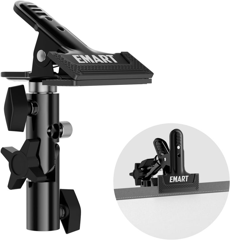 EMART Photography Reflector Holder, Photo Video Studio 5/8" Heavy Duty Metal Clamp Attachment, Light Stand Clip Mount with Umbrella Hole for Backdrop, Diffuser, Lighting - Image 1